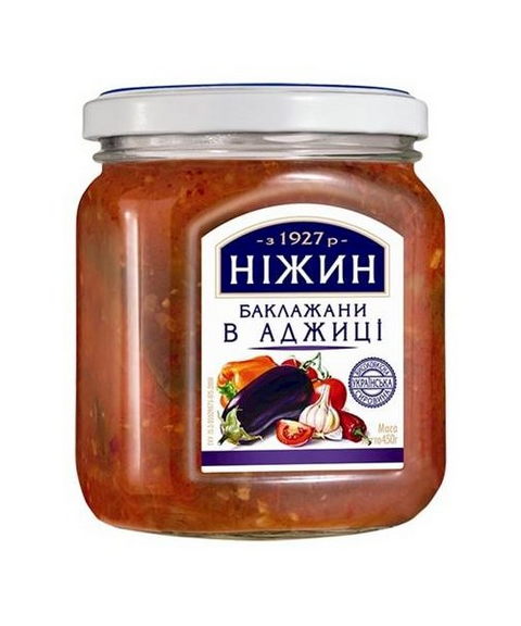 Nezhin Aubergine in Adjika 450g Glas - Нежин Баклажаны в аджике 450g стекло
