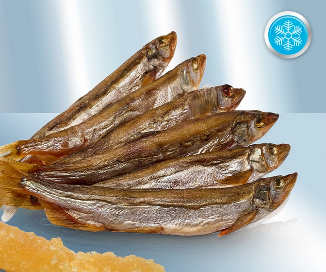 Silver smelt salted and smoked, with head, ca.4000g/Корюшка с икрой соленая и копченая, с головой, не потрошеная, ca.4000г 