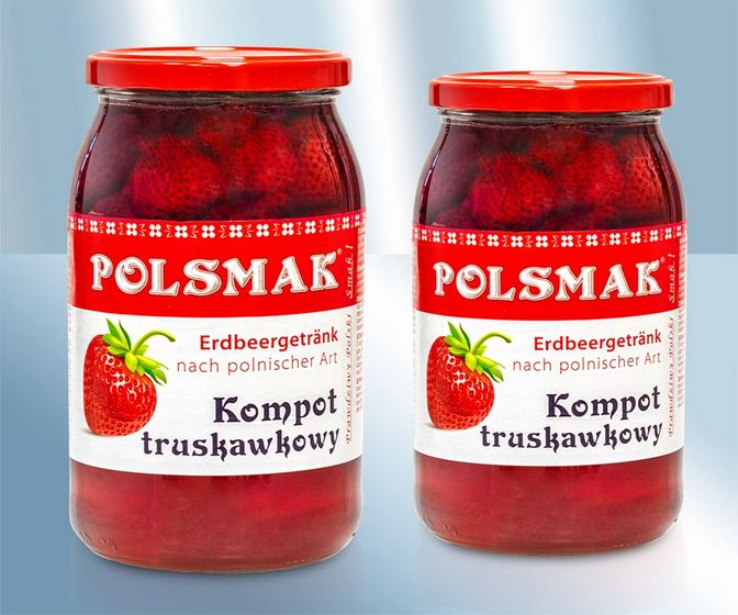 Polish-styled strawberry drink with 23% whole strawberries, 900g/Компот клубничный, 900g
