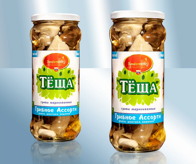 Pickled mixed mushrooms with garlic 580ml, 530g/Грибы маринованные, ассорти (опята, шиитаке, вешенки) с чесночком 580мл, 530g