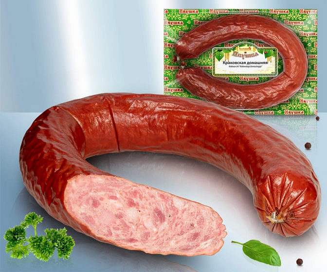 Cracow sausage Krakovskaya domashnjaya, 650g/Краковская домашняя, 650g