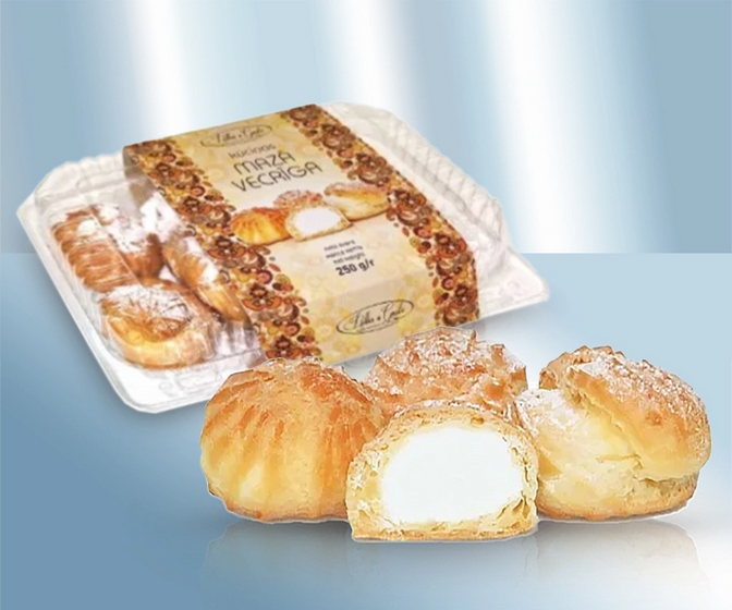 Pastry made from choux pastry, with fresh- cream-cheese filling, 250g/Пирожные "Профитроли" с творожным кремом, 250г