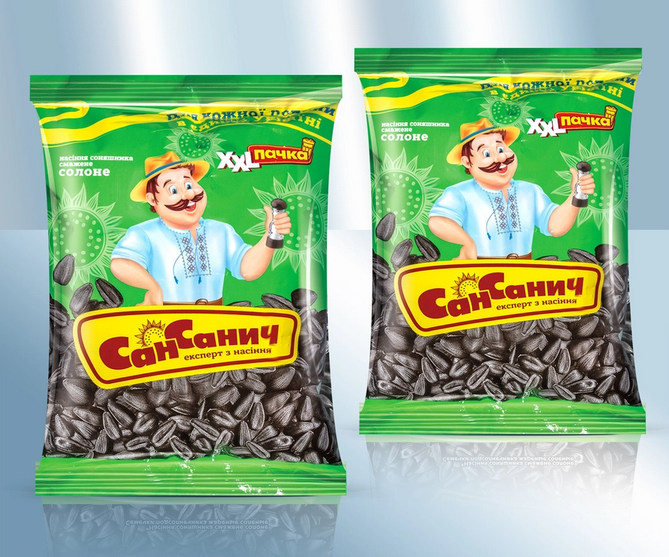 Roasted and salted sunflower seeds, with shell, 285g/Семечки Сан Саныч соленые, 285g