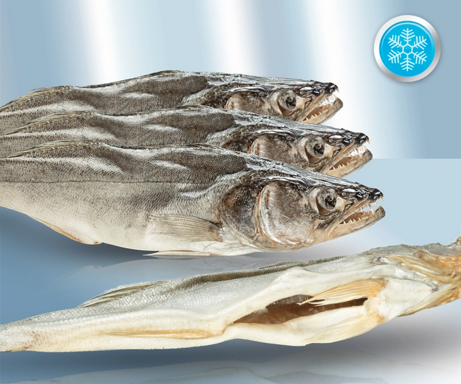 Zander (Stizostedion lucioperca) salted, dried, with head, gutted (15-25cm), 100-150g, ~3kg/Судак вяленый, потрошеный (15-25см), 100-150г, ~3kg