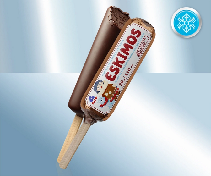 Ice cream with cocoa in a coating that contains cocoa, 70g/Пломбир Эскимо в шоколадной глазури (на сливках) "КРАСНОЕ ЗОЛОТО", 70g