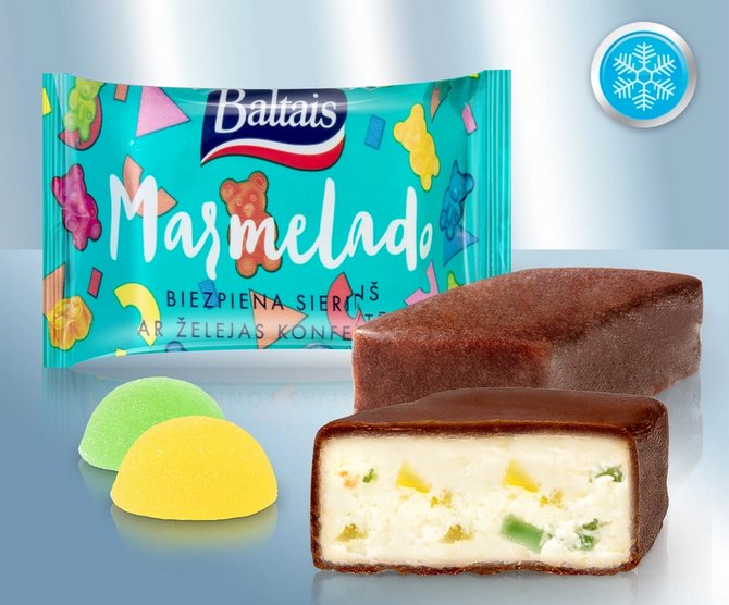 Curd cheese bars with gummies in a coating that contains cocoa, 38g/Натуральный глазированный творожный сырок с кусочками мармелада, 38g