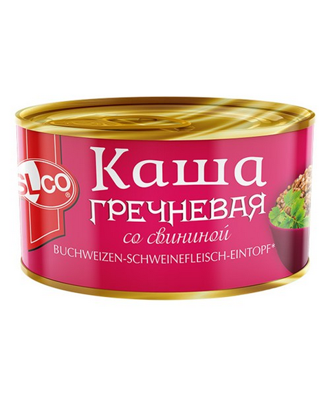 SLCO Buchweizen mit Schweinefleisch 400g - Гречка со свининой 375г SLCO