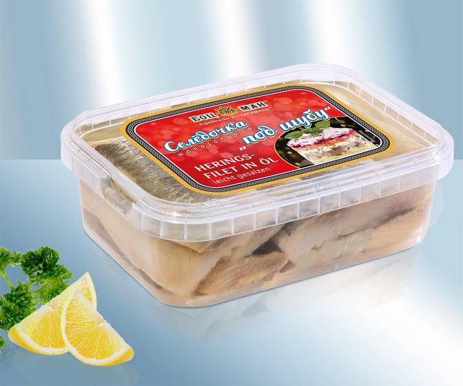 Herring fillet in oil, ightly salted, 280g/Карбонад сельди в масле, слобосоленое, 280g