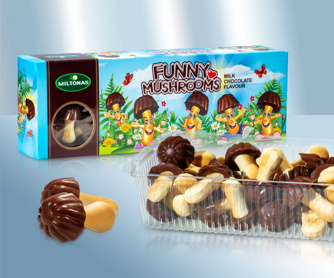 Biscuits with a coating containing cocoa, 170g/Нежное печенье Грибочки, со вкусом шоколада, 170g