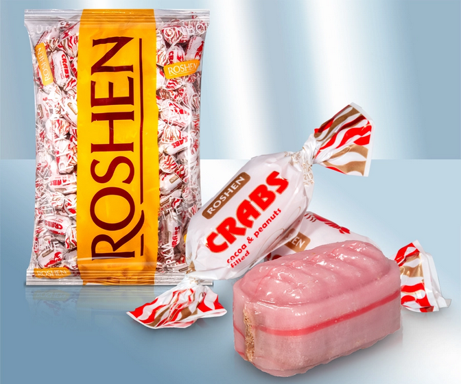 Hard Candies "Crabs Roshen", with cocoa- peanut filling", ca.1000g/Карамель "Крабы Рошен" с какао- арахисовой начинкой, ca.1000г 