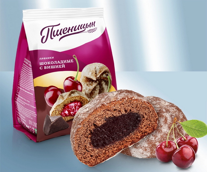 Gingerbread "Chocolate with cherries", 200g/Пряники шоколадные с вишней, 200г