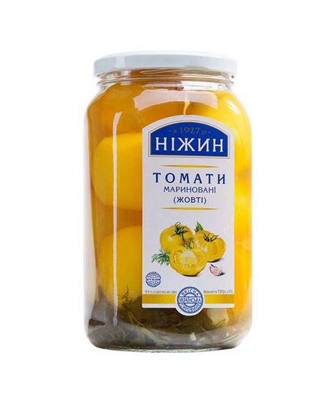 Nezhin Tomaten eigelegte gelb 920g Glas - Нежин Томаты маринов. желтые, 920г стекло